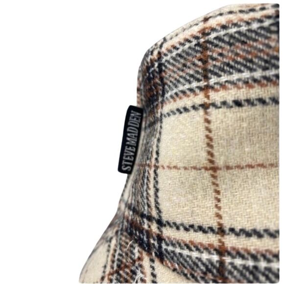 NWT Steve Madden Women's Reversible Plaid Bucket Hat Cream Fabric. One size - Picture 6 of 10